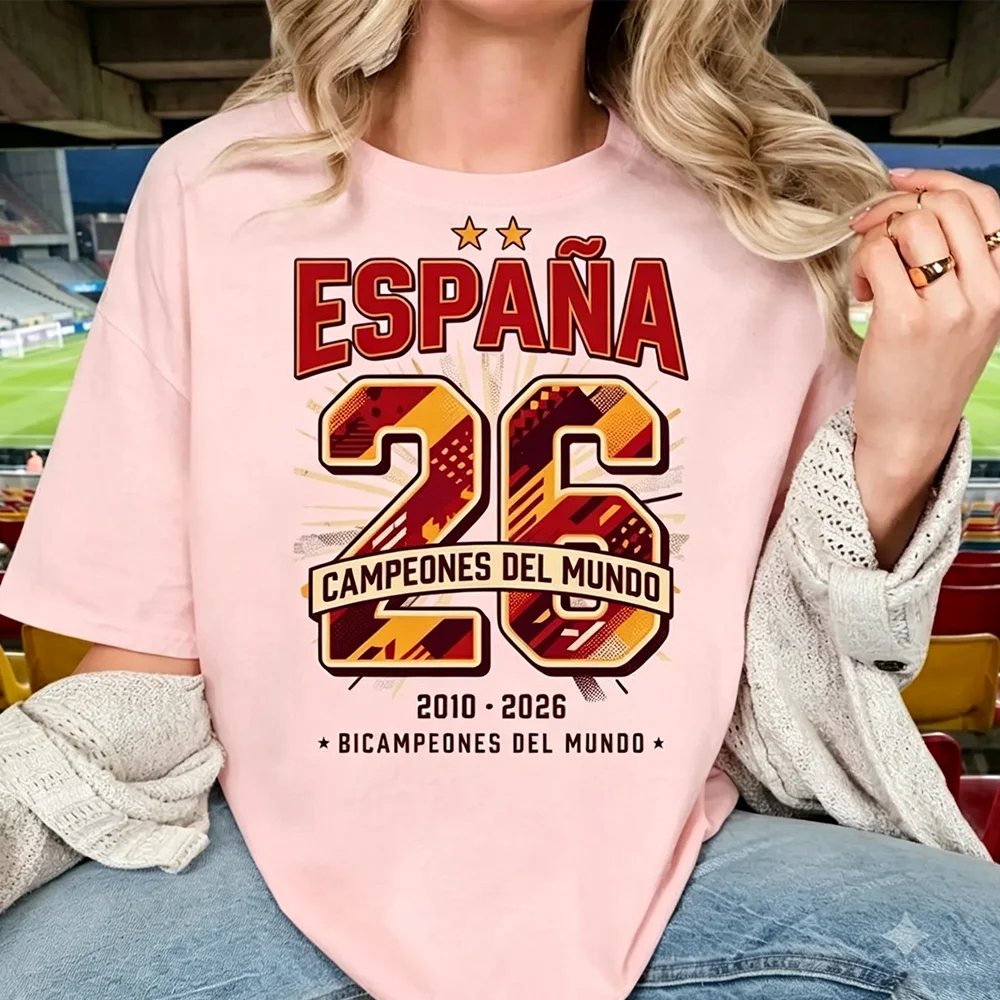 Maillot de football Espagne España Campeones 2026 T-shirt Cadeau fan de football espagnol Rétro Double Champion T-shirt Femme Homme Tailles T-shirts