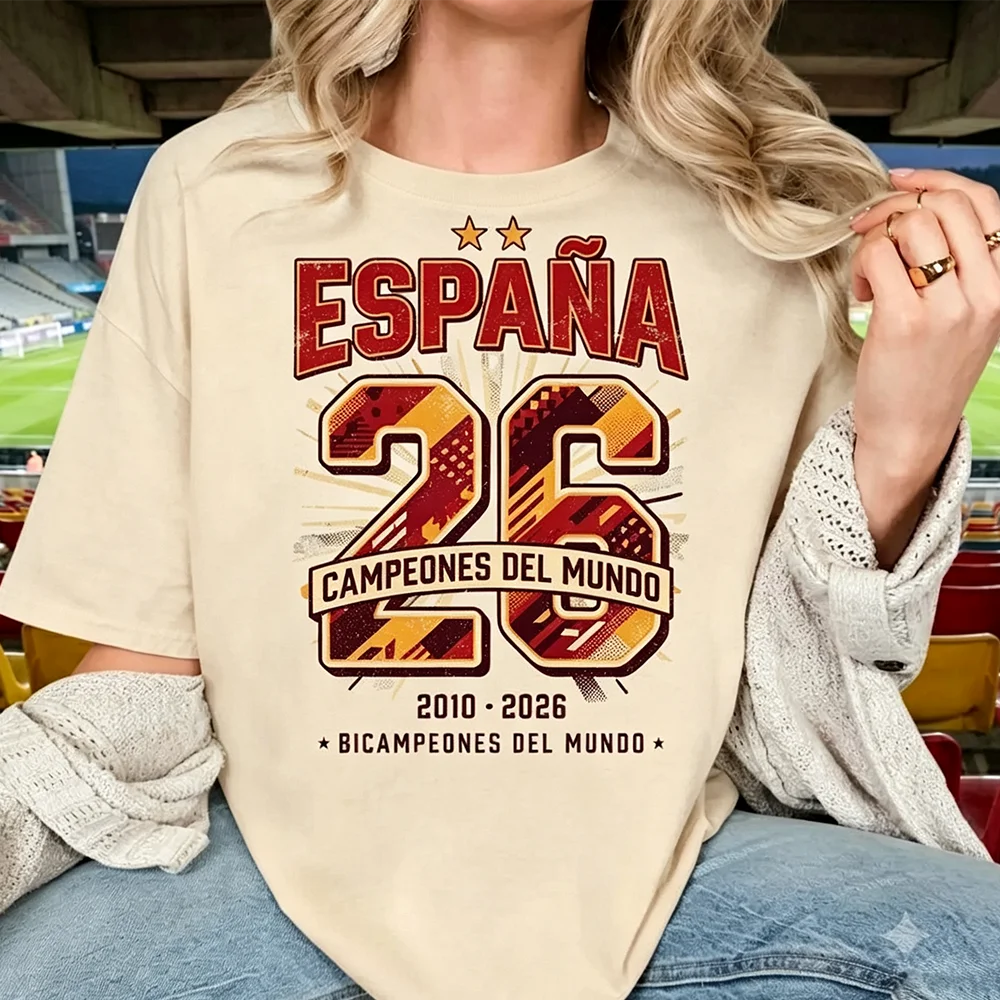 Maillot de football Espagne España Campeones 2026 T-shirt Cadeau fan de football espagnol Rétro Double Champion T-shirt Femme Homme Tailles T-shirts