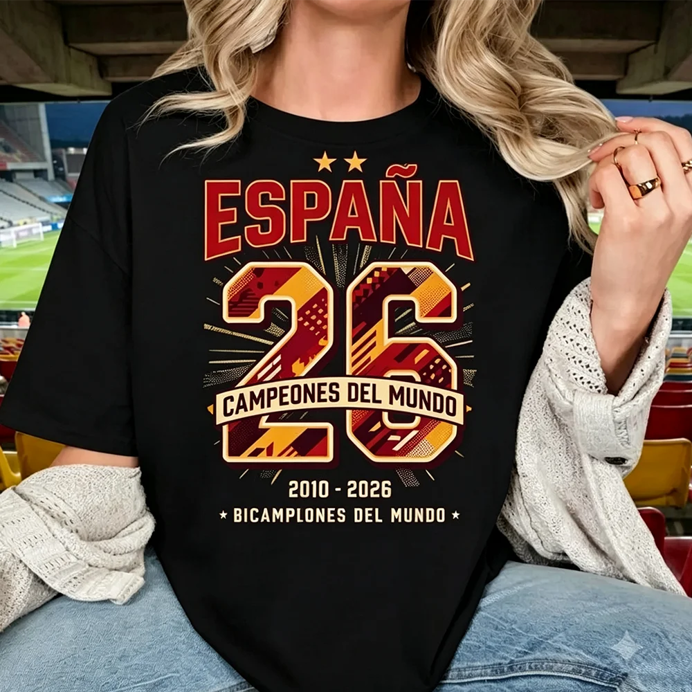 Maillot de football Espagne España Campeones 2026 T-shirt Cadeau fan de football espagnol Rétro Double Champion T-shirt Femme Homme Tailles T-shirts