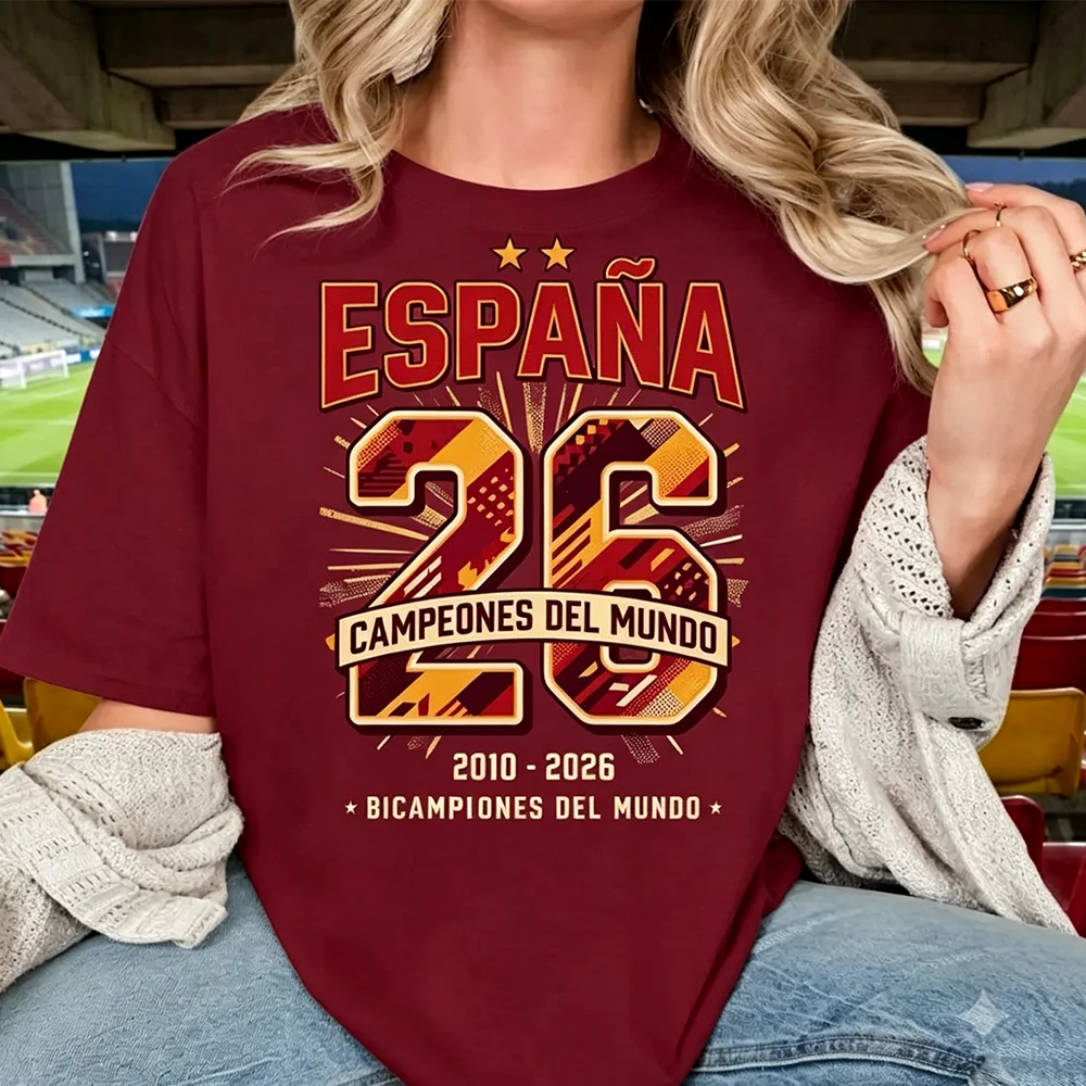 Maillot de football Espagne España Campeones 2026 T-shirt Cadeau fan de football espagnol Rétro Double Champion T-shirt Femme Homme Tailles T-shirts