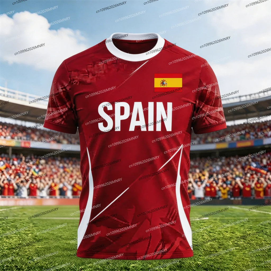 T-shirt emblème drapeau Espagne 2026 Maillot fan Homme T-shirt Maillot de football Espagne Vêtements mode homme Maillot Espagne