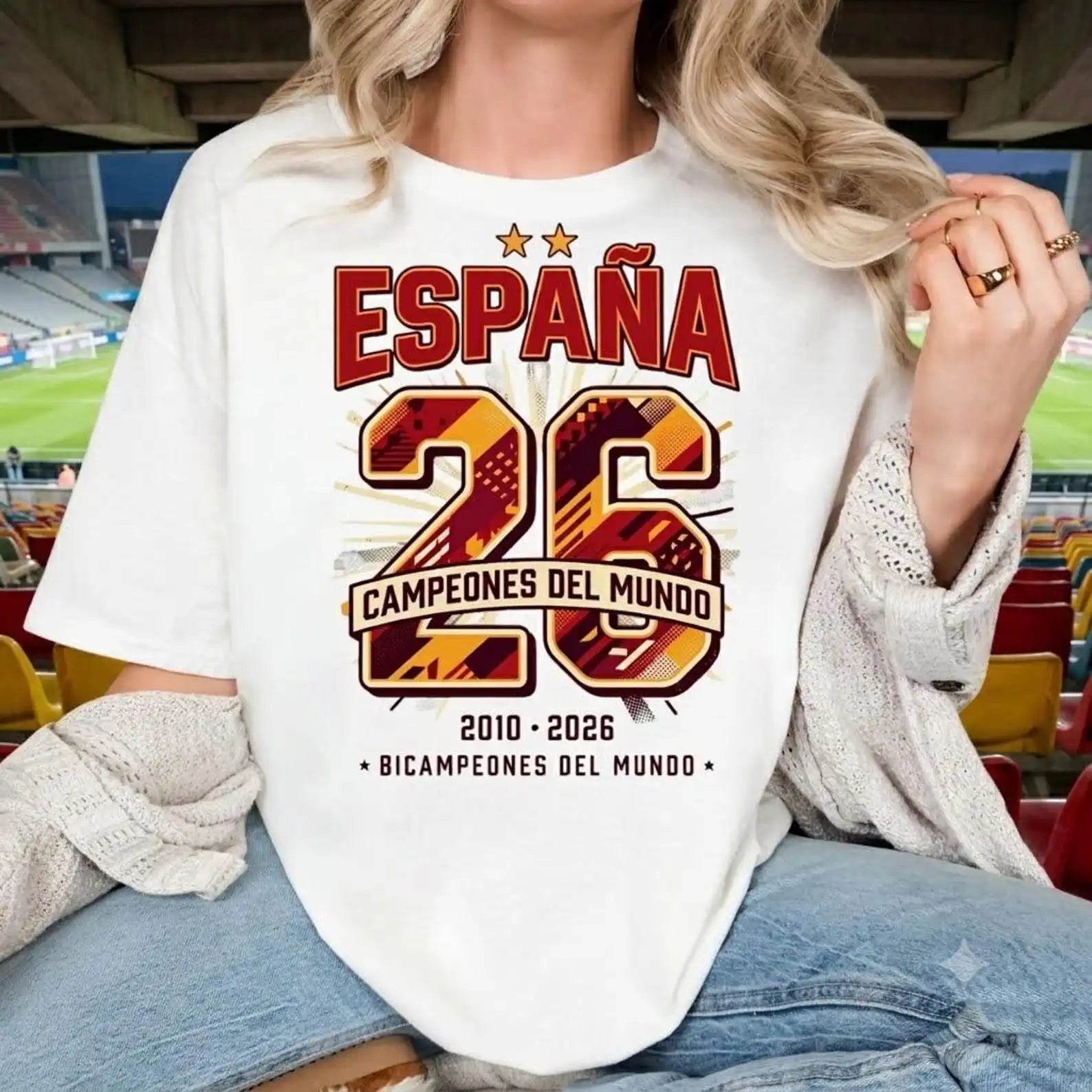 Maillot de football Espagne España Campeones 2026 T-shirt Cadeau fan de football espagnol Rétro Double Champion T-shirt Femme Homme Tailles T-shirts