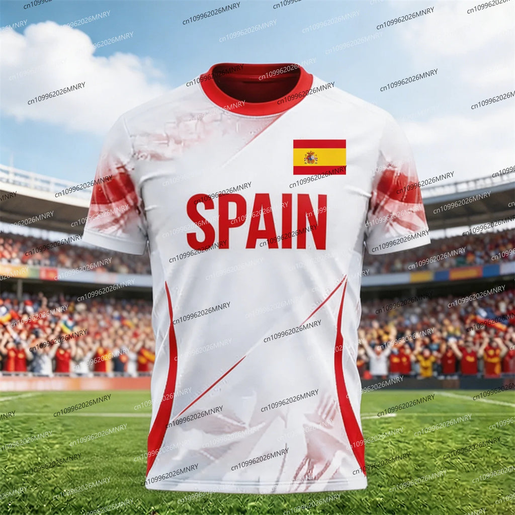T-shirt emblème drapeau Espagne 2026 Maillot fan Homme T-shirt Maillot de football Espagne Vêtements mode homme Maillot Espagne