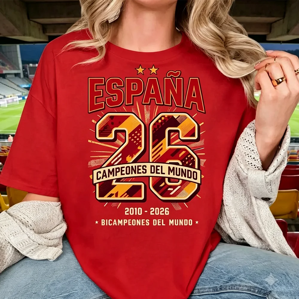 Maillot de football Espagne España Campeones 2026 T-shirt Cadeau fan de football espagnol Rétro Double Champion T-shirt Femme Homme Tailles T-shirts