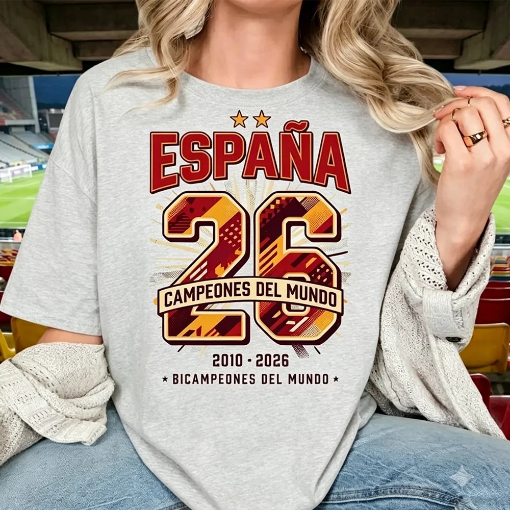 Maillot de football Espagne España Campeones 2026 T-shirt Cadeau fan de football espagnol Rétro Double Champion T-shirt Femme Homme Tailles T-shirts