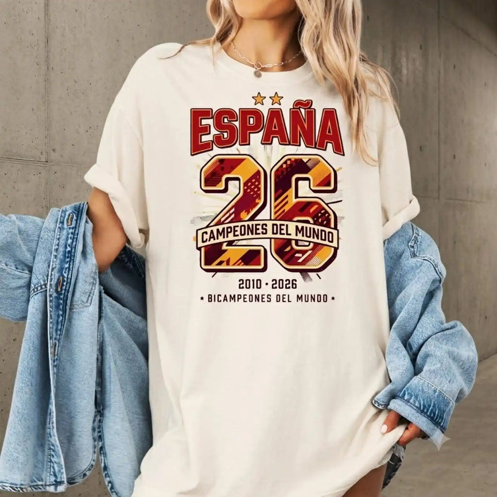 Maillot de football Espagne España Campeones 2026 T-shirt Cadeau fan de football espagnol Rétro Double Champion T-shirt Femme Homme Tailles T-shirts