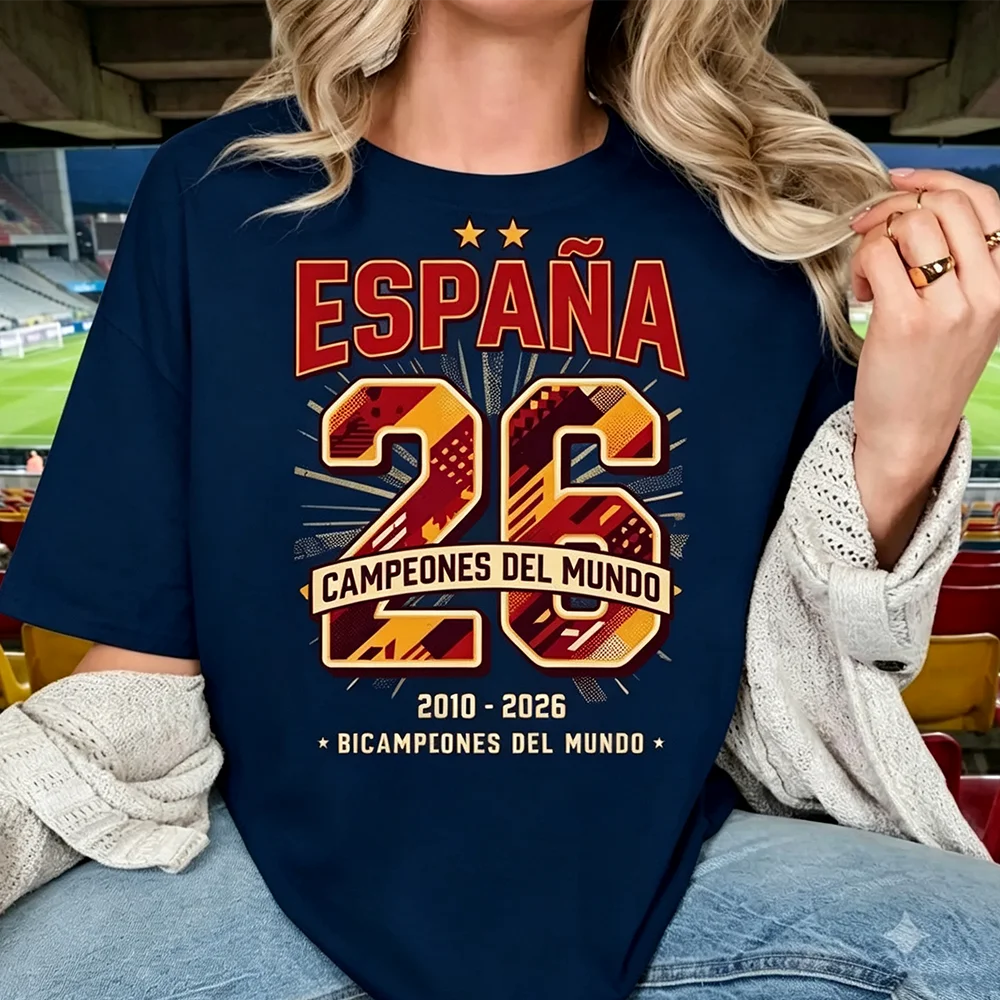 Maillot de football Espagne España Campeones 2026 T-shirt Cadeau fan de football espagnol Rétro Double Champion T-shirt Femme Homme Tailles T-shirts