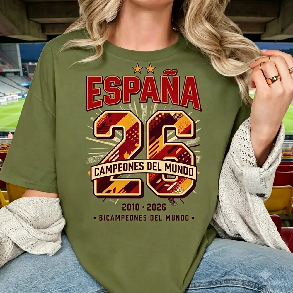 Maillot de football Espagne España Campeones 2026 T-shirt Cadeau fan de football espagnol Rétro Double Champion T-shirt Femme Homme Tailles T-shirts