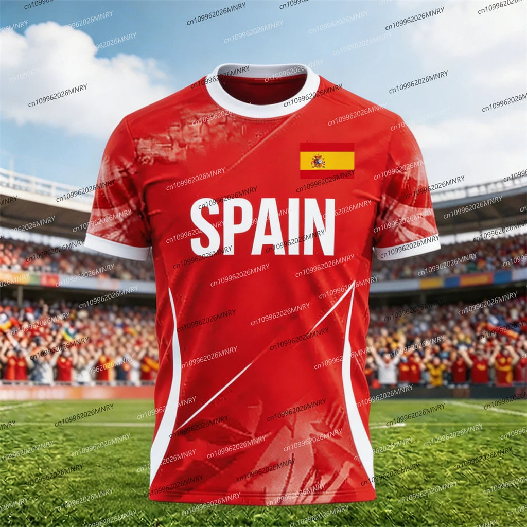 T-shirt emblème drapeau Espagne 2026 Maillot fan Homme T-shirt Maillot de football Espagne Vêtements mode homme Maillot Espagne