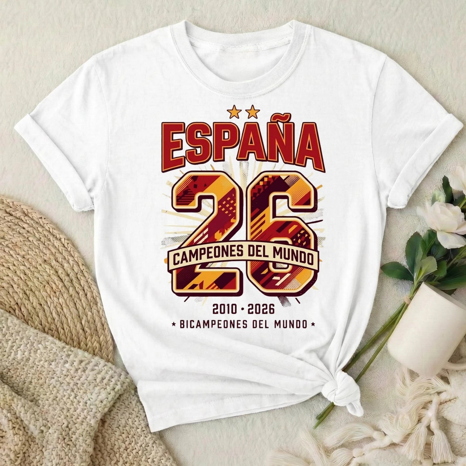Maillot de football Espagne España Campeones 2026 T-shirt Cadeau fan de football espagnol Rétro Double Champion T-shirt Femme Homme Tailles T-shirts